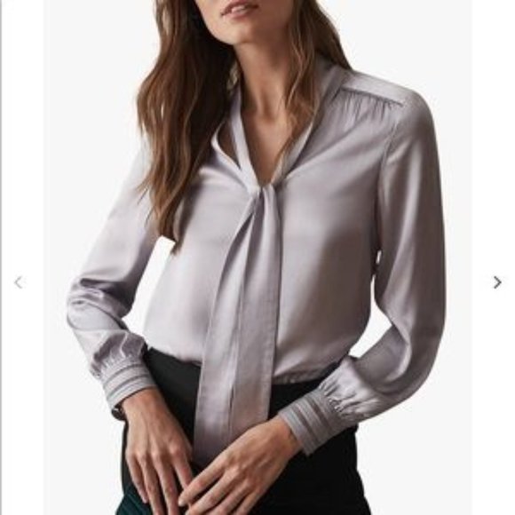 Reiss Tops - Reiss Olivia Satin Tie Neck Top Blouse Size 6